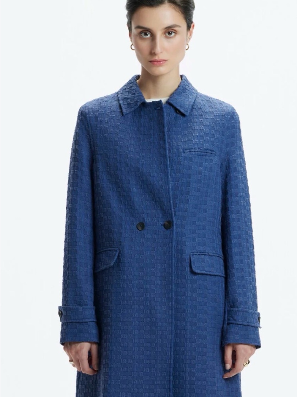 Women's Blue Textured Trench Coat